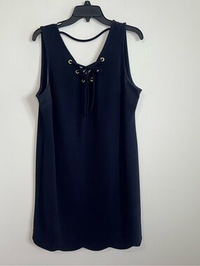 crown & ivy Navy Lace-Up Tank Dress with Gold Eyelets